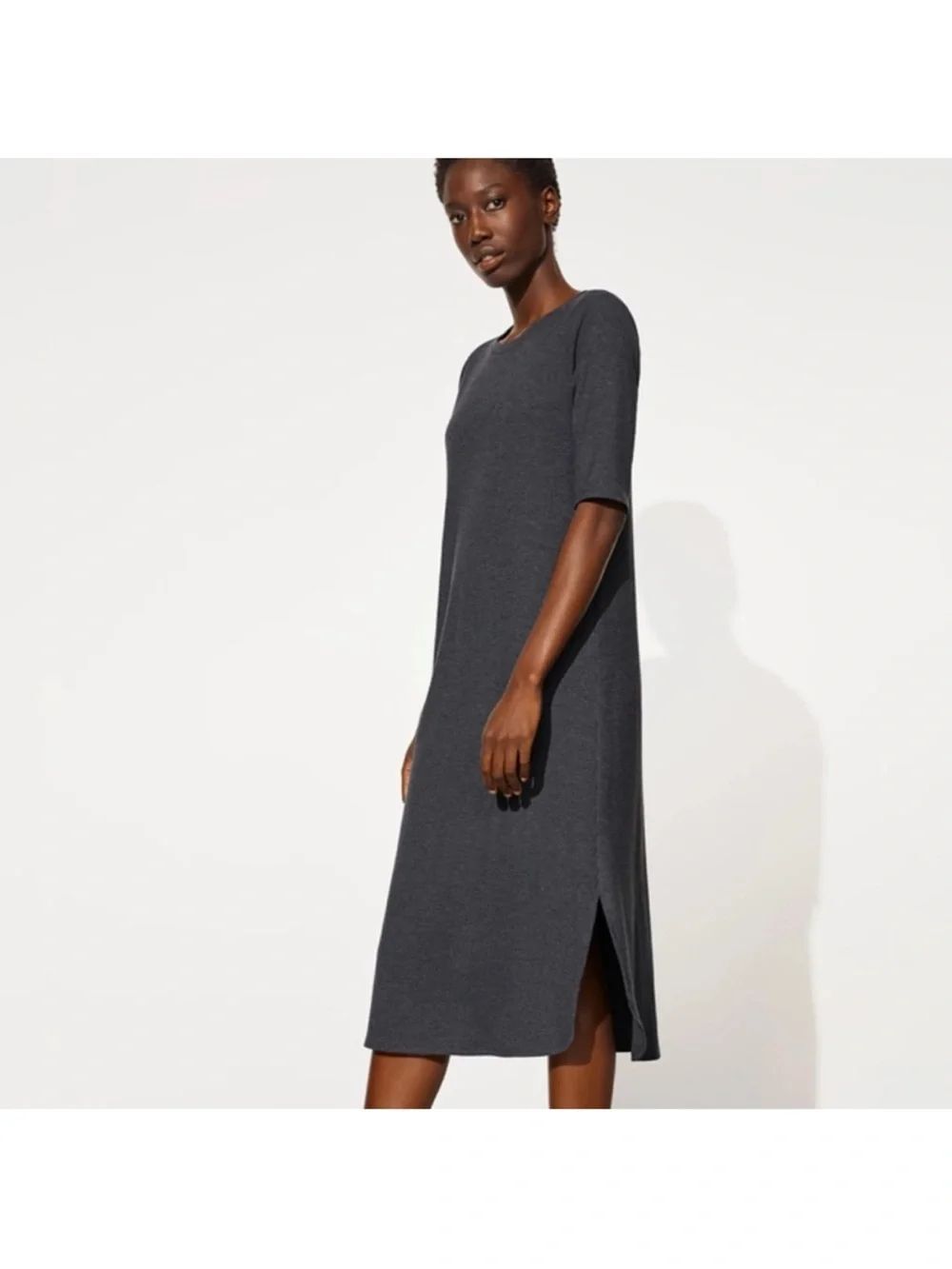 EILEEN FISHER Stretch Tencel Jersey Tunic Ribbed Short Sleeve NWT $198